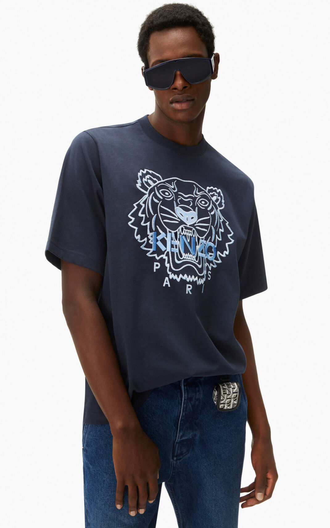 T Shirt Kenzo Loose fitting Tiger Homme Bleu Noir | ERON-43028